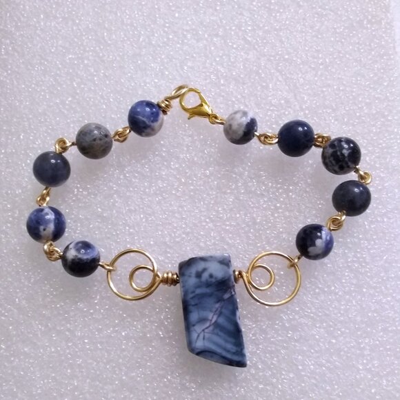 Wire Wrapped Blue Sodalite Bracelet - Handmade - Unique - One-of-a-kind! Fits 7" - Picture 5 of 12